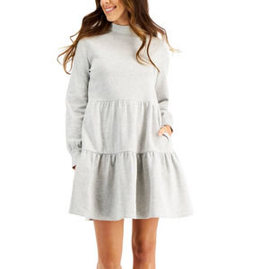 NWT Style & Co Womens Mock Neck Tiered Sweater Dress Long Sleeve Size L Gray